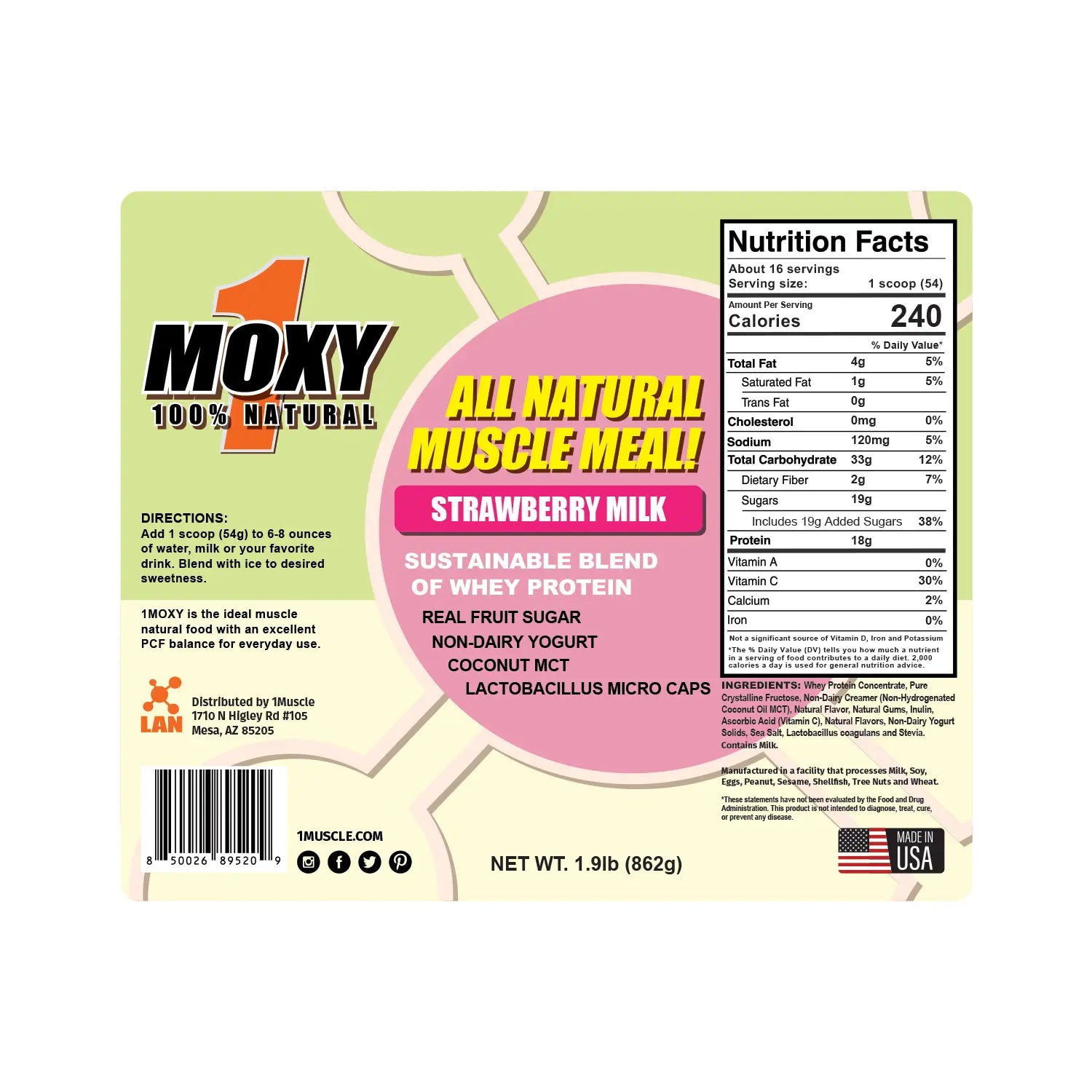 1MOXY STRAWBERRY MILK [ALL NATURAL] 862G LAN